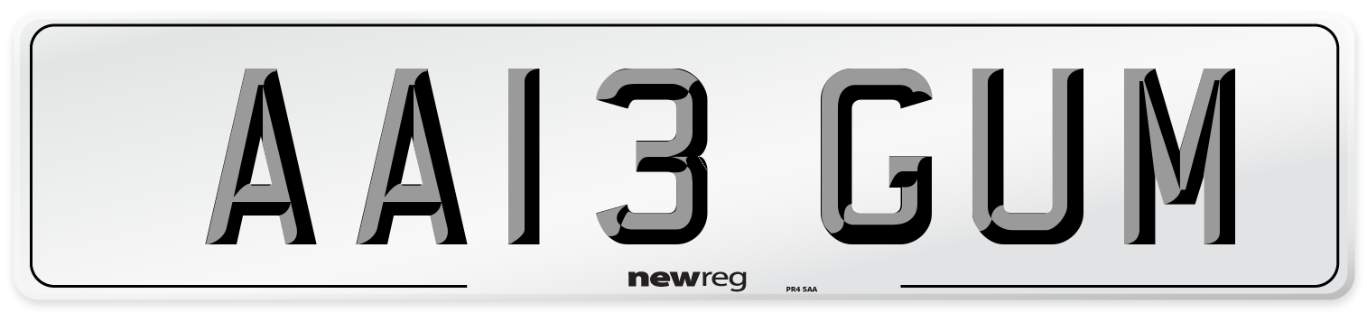 AA13 GUM Number Plate from New Reg